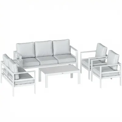 Outsunny Mobilier de Grădină din Aluminiu cu Canapea 3 Locuri, 2 Fotolii și Masă pentru Exterior, Alb | Aosom Romania