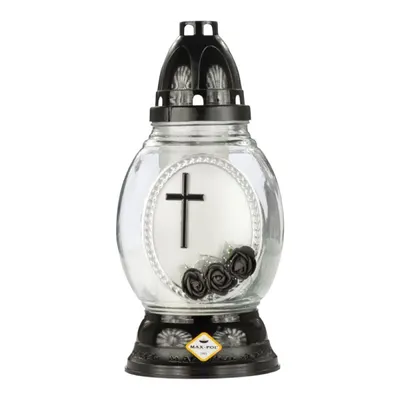 Candela din Sticla, Model Cruce si Trandafiri, Neagra