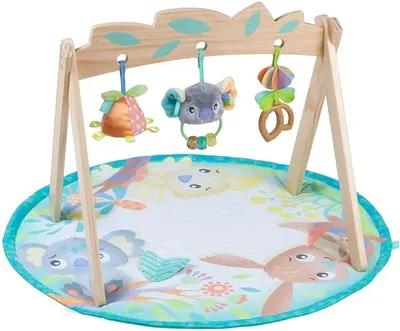 Saltea de activități pentru bebeluși cu arc de lemn Playgro - Fauna Friends, 0m+