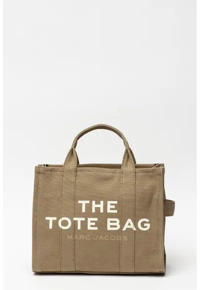 Geanta tote medie cu imprimeu logo si bareta detasabila The Canvas - Alb/Kaki - 27x32.5x12