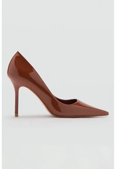 Pantofi de piele ecologica cu varf ascutit - Caramel