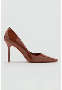 Pantofi de piele ecologica cu varf ascutit - Caramel