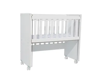 Set patut copii Nichiduta Mini Cot White cu laterala culisanta,somiera reglabila pe 4 nivele de inaltime,Roti cu blocare si Margini rotunjite + Saltea cocos-burete cu detasabila cu fermoar Dreamillo Bunny 90x40 cm