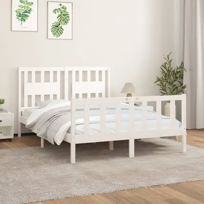 vidaXL Cadru de pat cu tăblie, alb, 120x200 cm, lemn masiv de pin