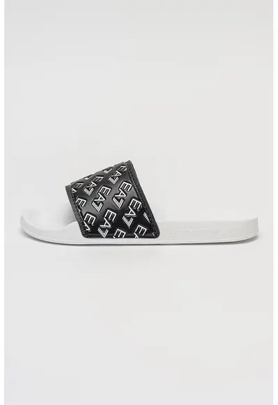 Papuci unisex cu logo stantat - Alb/Negru
