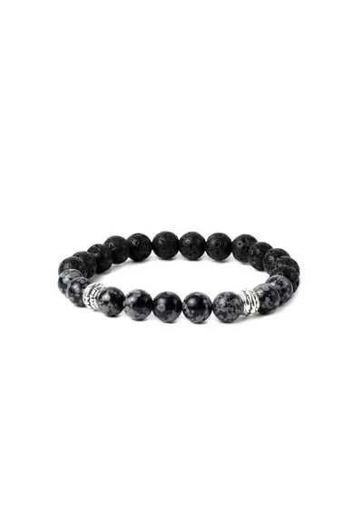 Bratara barbati realizata manual - din Piatra de lava si Snow Flake Obsidian - Suveer - sfere de 8mm