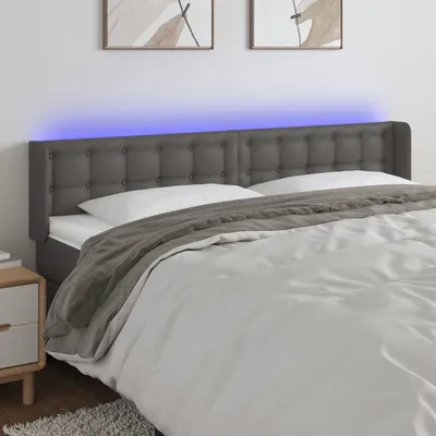 vidaXL Tăblie de pat cu LED, gri, 203x16x78/88 cm, piele ecologică