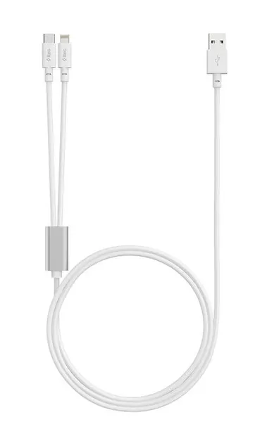Cablu ttec – Duo, USB-A/USB-C/Lightning, 120 cm, alb