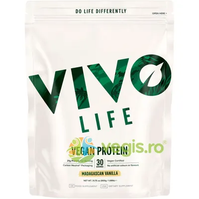 Proteine Vegetale (Mazare, Canepa si Dovleac) cu Aroma de Vanilie de Madagascar Vivo Vegan Protein 900g