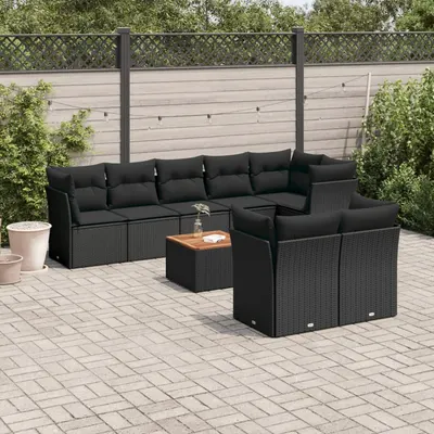 Gossi set mobilier de gradina cu perne, 9 piese, negru, poliratan
