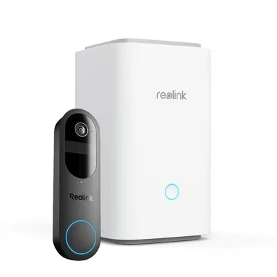 Kit sonerie wireless WiFi Dual Band cu Hub Reolink Video Doorbell D340B+HUB1, 4 MP, 1.2 mm, 2.4/5 GHz, 7000 mAh, PIR, microfon si difuzor, slot card, detectie miscare, card inclus