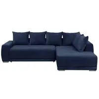 Coltar extensibil MARIBO LC, cu arcuri si lada depozitare, colt dreapta, albastru, 282x205x92 cm