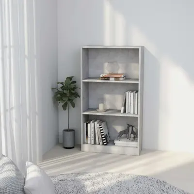 vidaXL Bibliotecă cu 3 rafturi, gri beton, 60x24x109 cm, lemn compozit