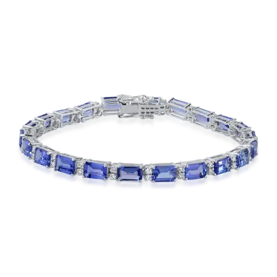 Bratara tennis din aur alb cu tanzanite de 12.1ct si diamante de 0.7ct