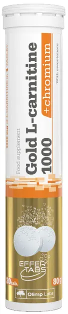 Gold L-carnitine 1000 + Chromium, portocale, 20 comprimate efervescente, Olimp