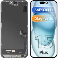 Display cu Touchscreen MP compatibil cu Apple iPhone 15 Plus, cu Rama, Versiune Soft OLED FHD Diagnostic, Negru