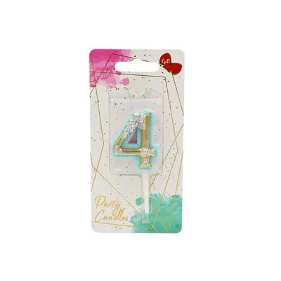 Lumânare aniversară pentru tort, Giftdesign, cifra 4, colecția Flower, 4.5 cm
