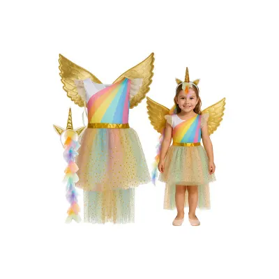 Costum unicorn, pentru fetite 6-7 ani, 122-128 cm, set 3 piese, multicolor