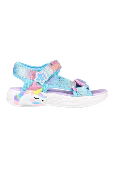 Sandale cu velcro si model colorblock Unicorn Dreams - Galben/Albastru aquamarin/Roz