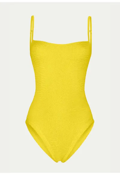 Costum de baie intreg texturat cu barete de lant - Galben