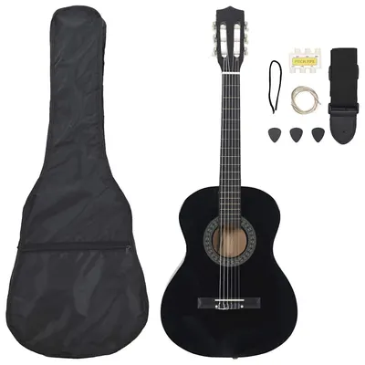 vidaXL Set de chitară clasică pentru copii, 8 piese, negru, 3/4 36"