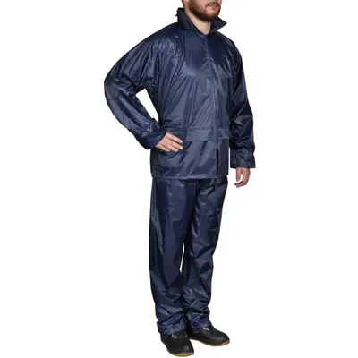 Costum de ploaie, 2 piese, albastru bleumarin, cu gluga, l