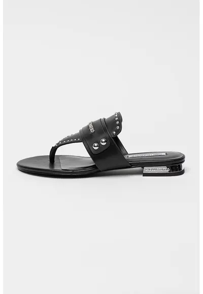 Papuci flip-flops de piele cu nituri Roxy - Negru/Argintiu