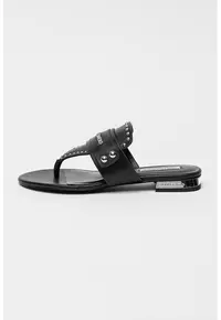 Papuci flip-flops de piele cu nituri Roxy - Negru/Argintiu