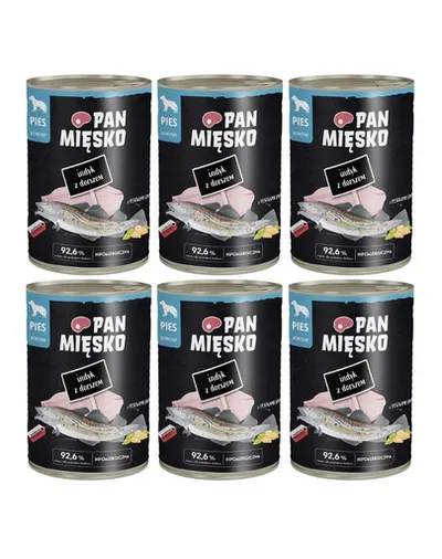 PAN MIĘSKO Curcan cu Cod Hrană umedă completă pentru câini 6x400 g