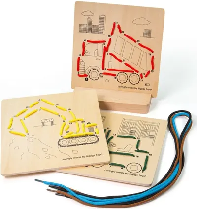 Set creativ de coasere după numere Bigjigs -Vehicule
