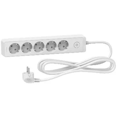Prelungitor Unica 2P+E, 5 premii + intrerupator, 3m, alb