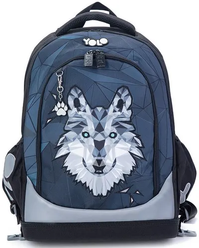 Ghiozdan școlar YOLO Pro - 3D Wolf, cu 2 compartimente si un buzunar termic