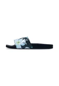 Papuci cu imprimeu logo si floral Slippy II - Alb/Negru/Albastru
