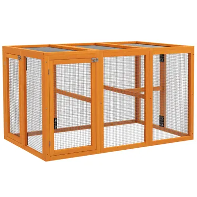 PawHut Coteț pentru 1-3 găini, cadru din lemn, plasă din oțel, design extensibil, bare de așezare din lemn, Portocaliu | Aosom Romania