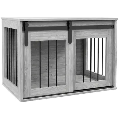 PawHut Cușcă pentru câine animale de interior ușă glisantă, metal cu efect lemn, dim. 57H x 80L x 54l cm | Aosom Romania