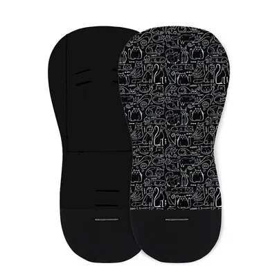 Salteluta pentru carucior, Petite&Mars, Din spuma cu memorie, 86 x 42 cm, Reversibila, Universala, Din bumbac, Design pisici, Negru