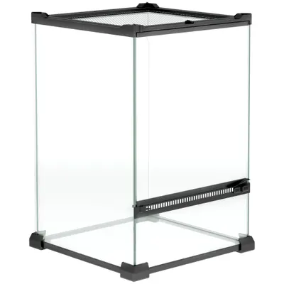 PawHut Terariu din sticlă pentru reptile vivariu 12 L cu capac din plasă metalică, 20 x 20 x 30 cm, negru | Aosom Romania