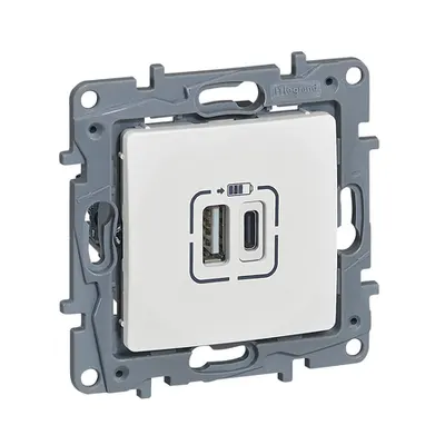 Priza Doubla USB Type A + Type C Niloe - 2 module - alb