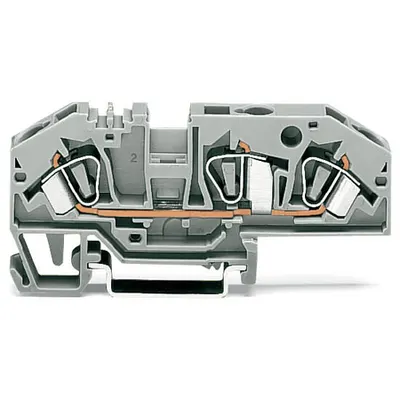 3-conductor through terminal block; 6 mm²; with test option; same profile as 3-conductor disconnect terminal block; center marking; for DIN-rail 35 x 15 and 35 x 7.5; CAGE CLAMP®; 6,00 mm²; gray