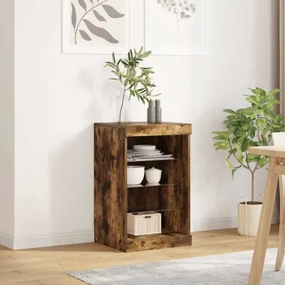 vidaXL Servantă cu lumini LED, stejar fumuriu, 41x37x67 cm
