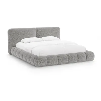 Pat matrimonial gri tapițat cu spațiu de depozitare cu somieră 200x200 cm Solange – Micadoni