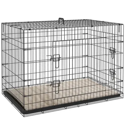 PawHut Cușcă cușcă de transport pliabilă pentru câini cu mână, tavă detașabilă, pernă inclusă 105 x 70 x 75 cm negru | Aosom Romania