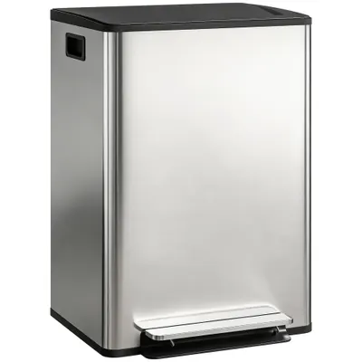 HOMCOM Coș de gunoi dublu cu pedală, 2 găleți de 30L și capac amortizat, gri | Aosom Romania
