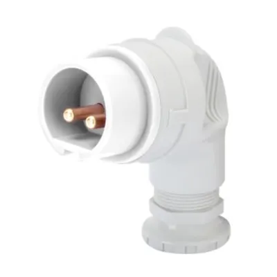 Stecher fisa industriala 90° - IP44 - 2P 32A 20-25 e 40-50V 50-60HZ d.c. - WHITE - 10H - Strangere cu surub