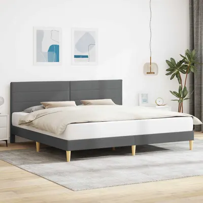 vidaXL Cadru de pat cu headboard Gri închis 193 x 203 cm Țesătură