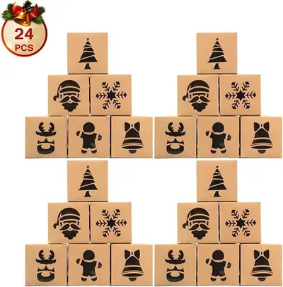 Set 24 cutii de Crăciun cu 6 modele de ferestre diferite - kraft - Default Title
