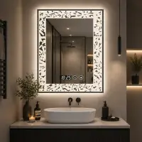 Oglinda LED baie 60x80 cm margini ornamentale iluminare reglabila touch ceas digital