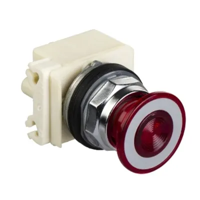 Buton Luminos Rosu Ø30 - Cap Ciuperca Ø41Mm - 2 Pozitii - 120V C.A./C.C.