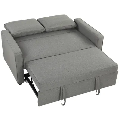 HOMCOM 3 în 1 Canapea Extensibilă 2 Locuri cu Spătar Reglabil pe 3 Poziții, 2 Perne, Material Textil Tip In Gri | Aosom Romania