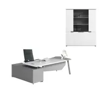 Set Platinia & Prestige - Birou cu dulap lateral si Scaun de birou ergonomic, reglabil din piele ecologica neagra